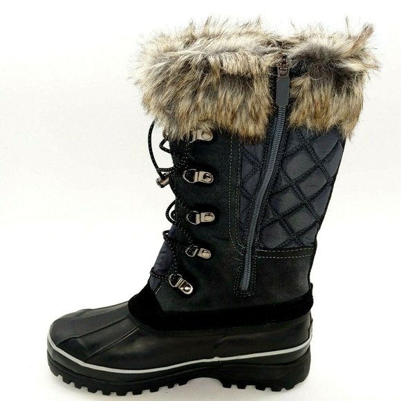 Lands End Womens Alpine Fur Cuff Snow Boots Gray 7 - Picture 2 of 11